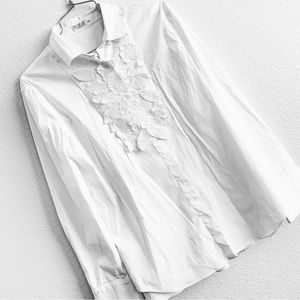 BRUNELLO CUCINELLI ornamental floral bust classic white blouse detail XL